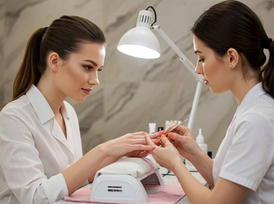 Mujer recibiendo manicura profesional en Estética IRIS Madrid.
