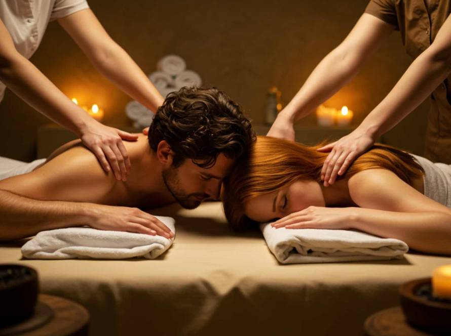 Pareja recibiendo masaje sensual en Estética IRIS Madrid.