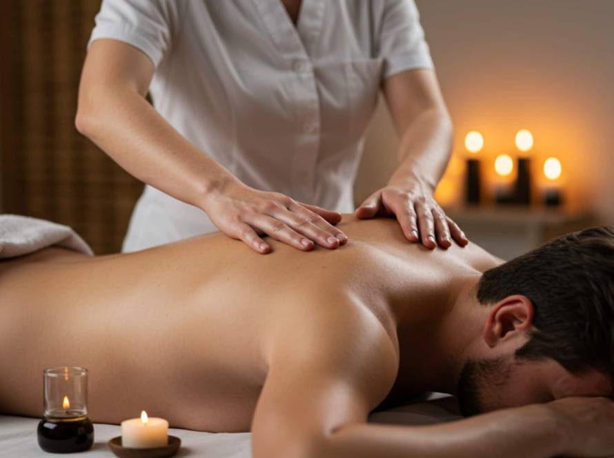 Masajista realizando uno de los Servicios de Masajes en Estética IRIS en un entorno relajante y sensual
